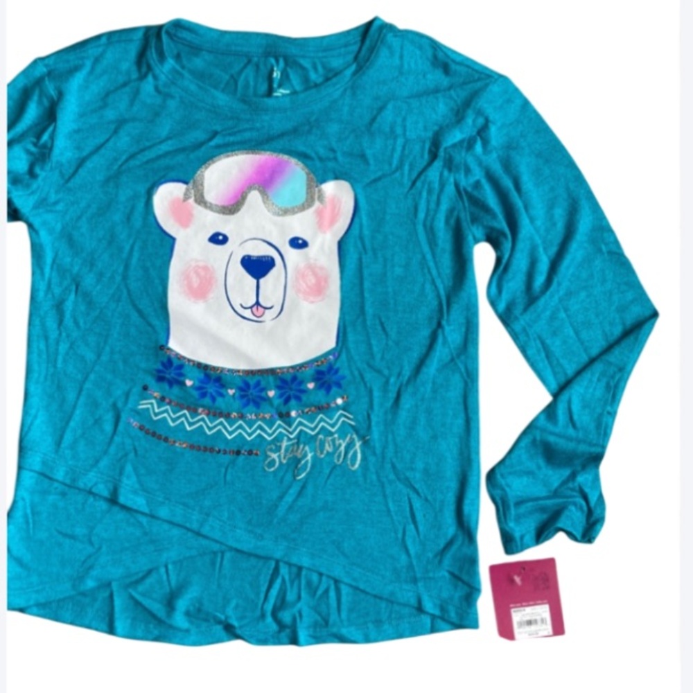 3/$12 polar bear cozy glitter graphic top w sequin casual long sleeve L 10/12 - Picture 1 of 17